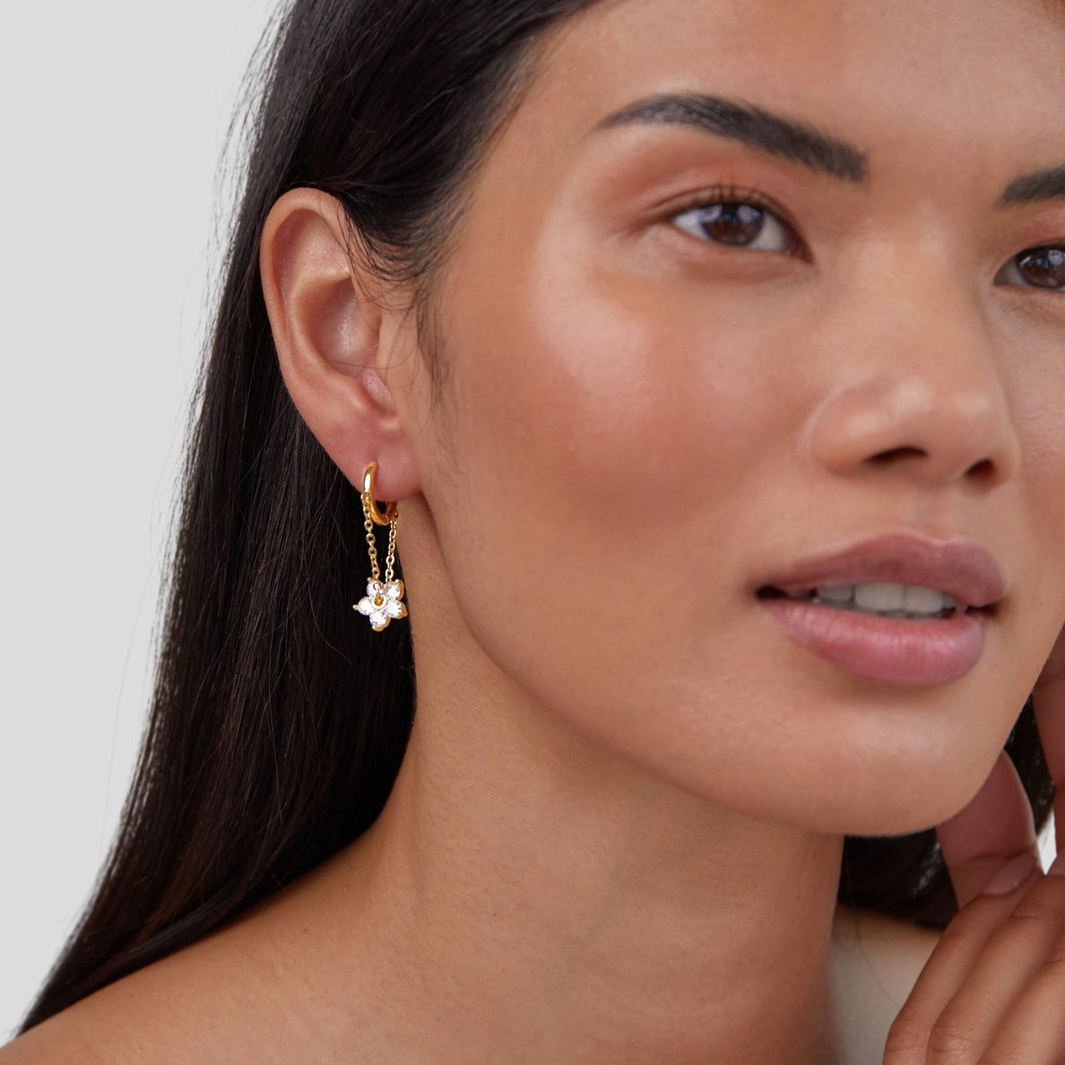Soft Petal Drop Earrings Set with Crystal