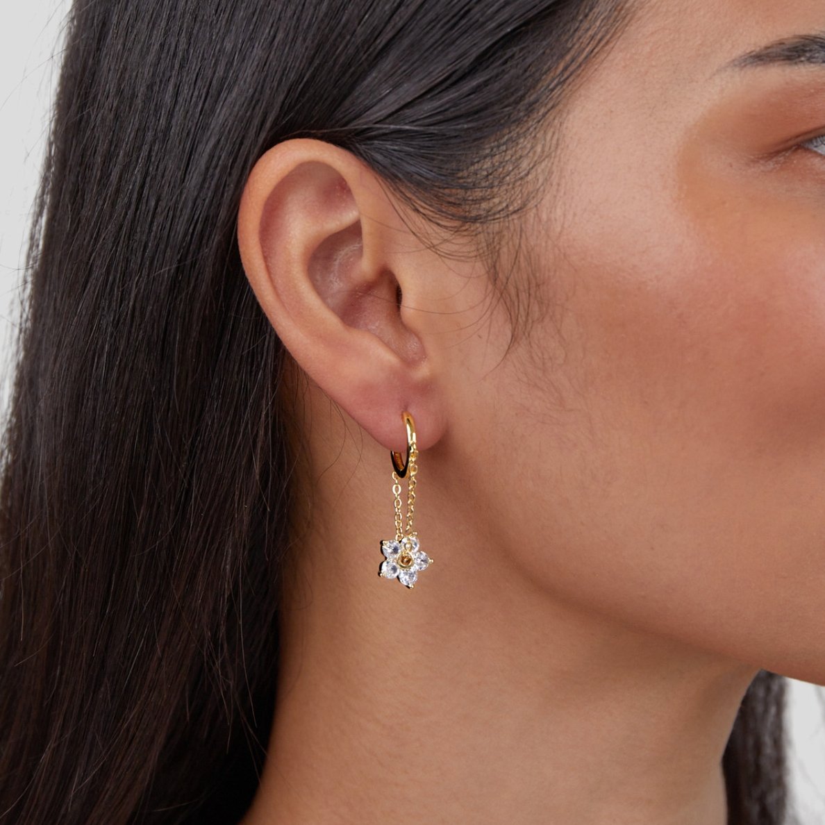 Soft Petal Drop Earrings Set with Crystal
