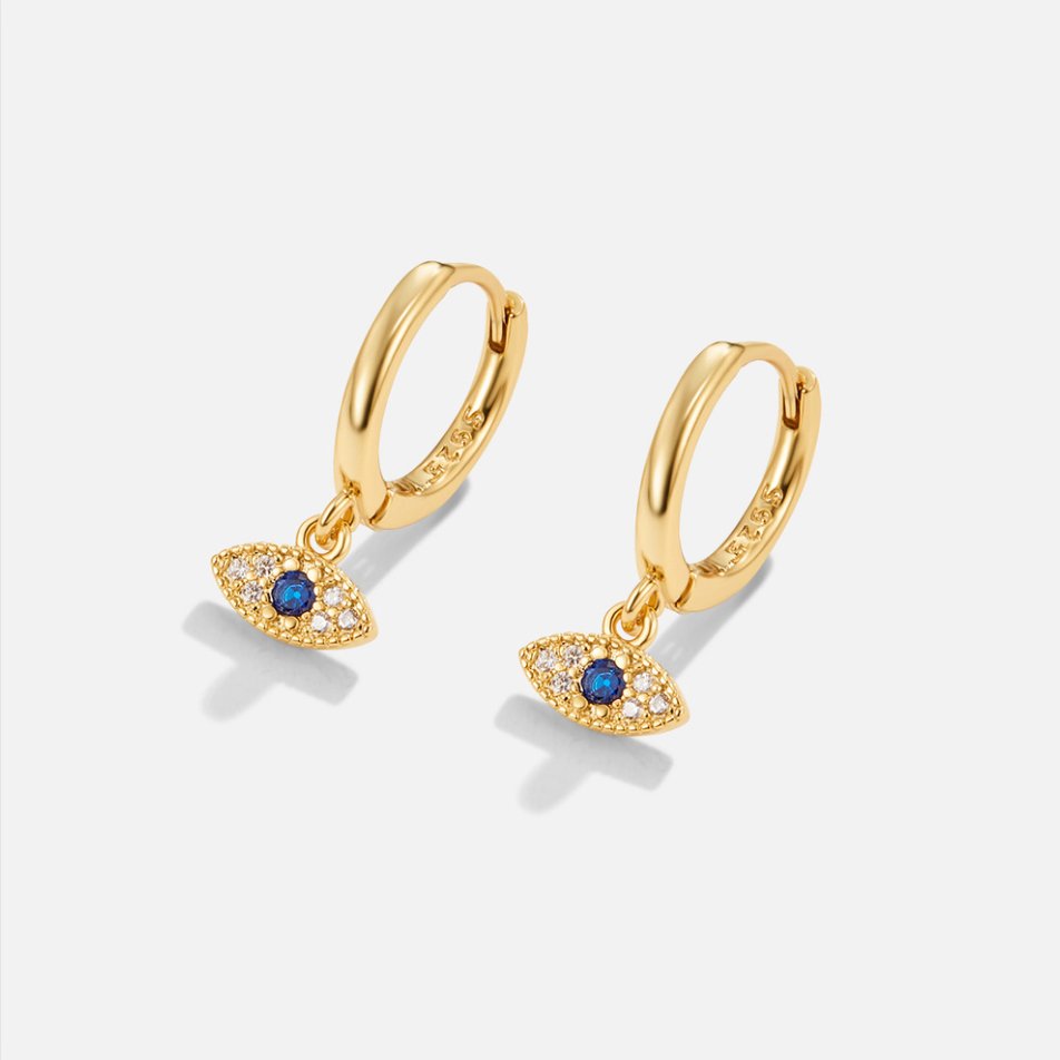 Blue Evil Eye Charm Earrings on a Fine Drop
