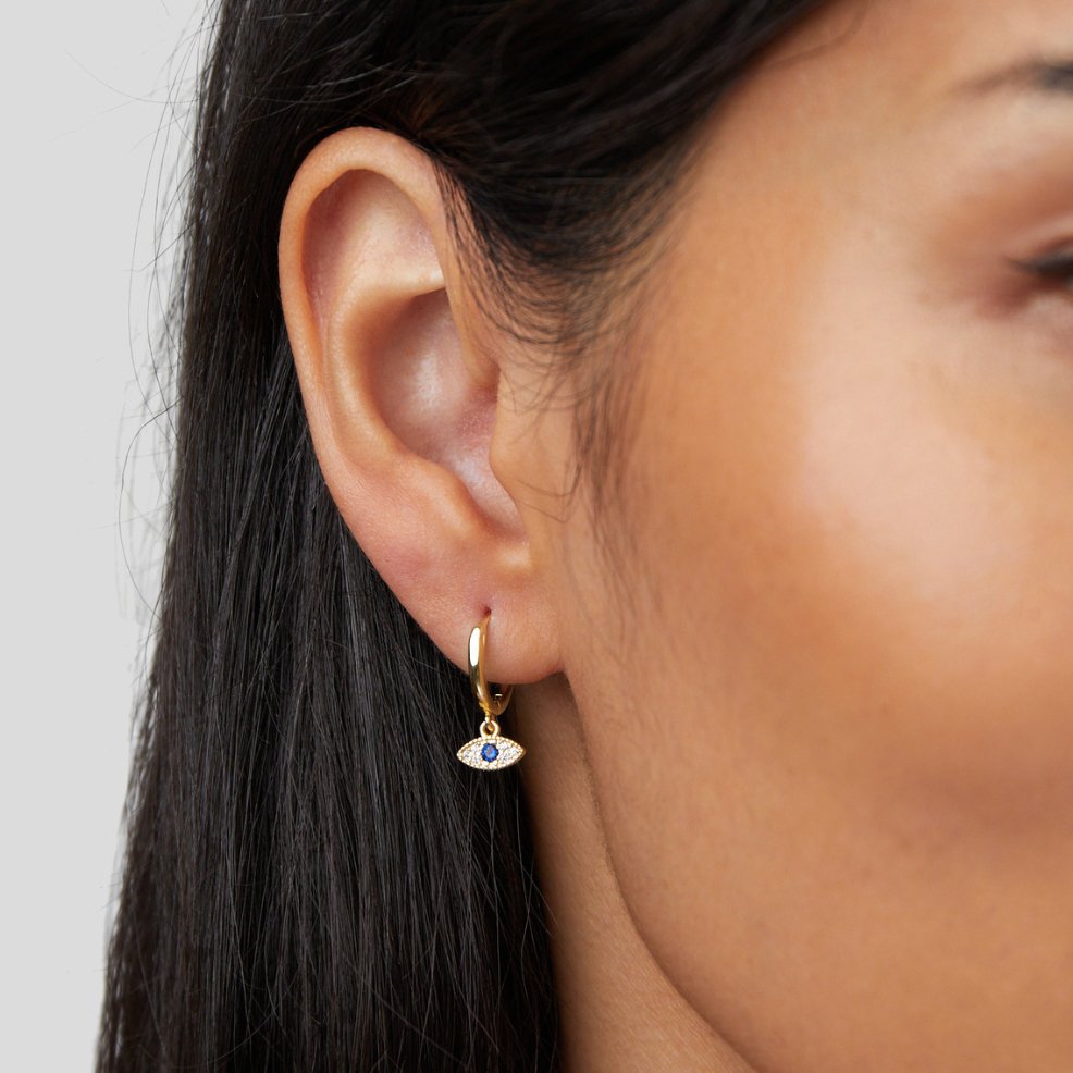 Blue Evil Eye Charm Earrings on a Fine Drop