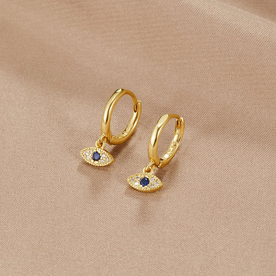 Blue Evil Eye Charm Earrings on a Fine Drop