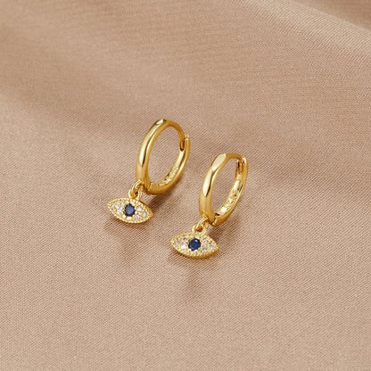 Blue Evil Eye Charm Earrings on a Fine Drop
