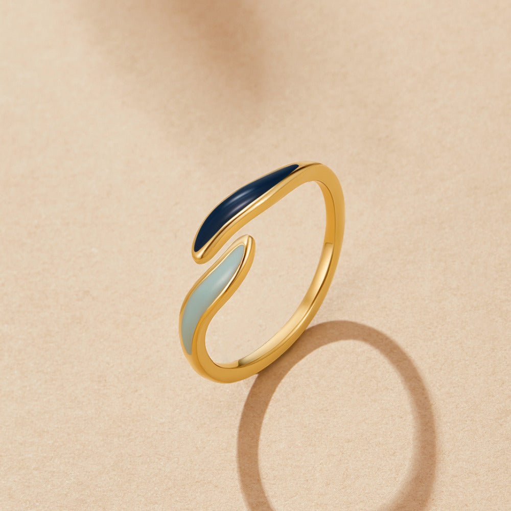 Ocean Wave Open Wrap Ring in a Cool Blue