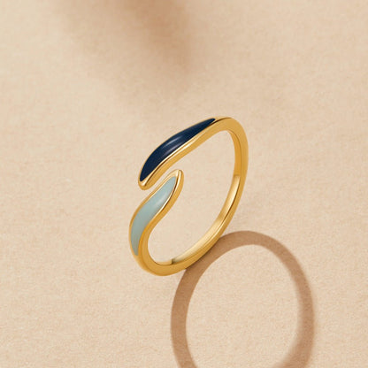 Ocean Wave Open Wrap Ring in a Cool Blue