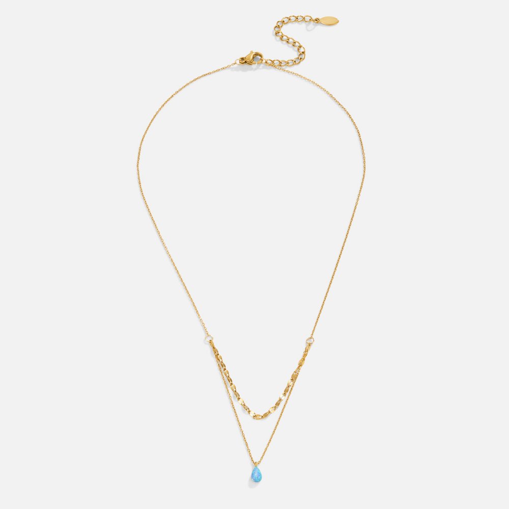 Watery Blue Teardrop Drop on Doubled Chains