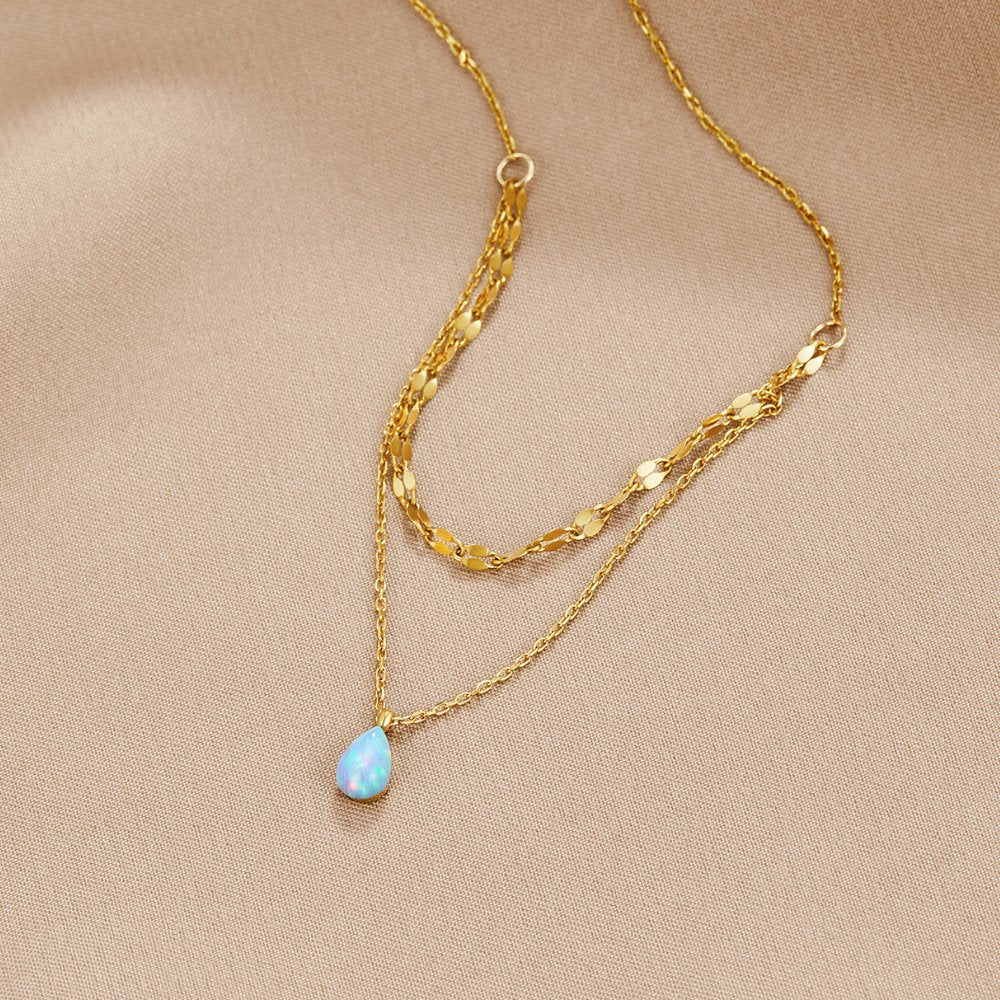 Watery Blue Teardrop Drop on Doubled Chains