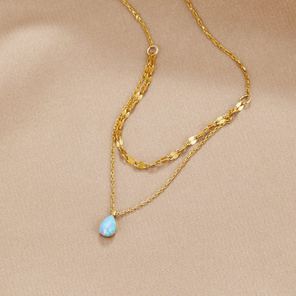 Watery Blue Teardrop Drop on Doubled Chains