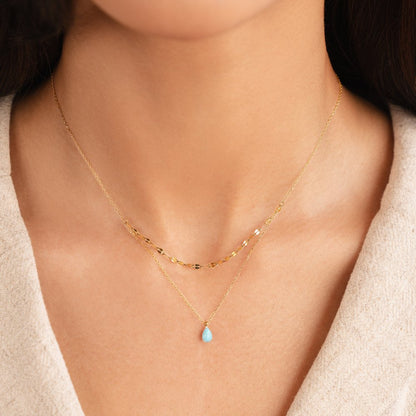 Watery Blue Teardrop Drop on Doubled Chains