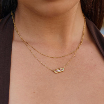 Soft Blush Pink Slim Bar Pendant Necklace