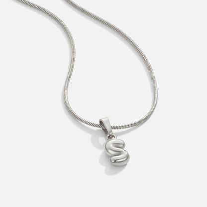 Rounded Bubble Initial Pendant Chain Necklace