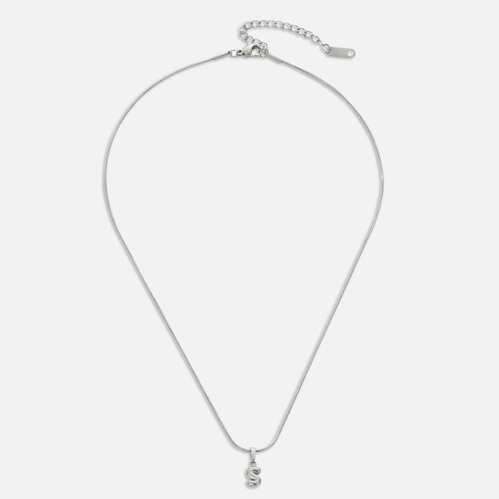 Rounded Bubble Initial Pendant Chain Necklace