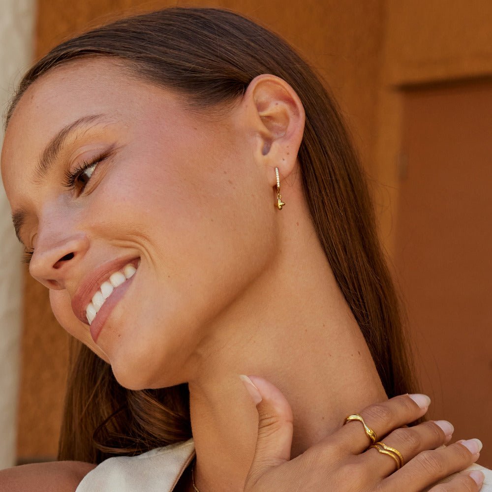 Softly Rounded Petal Falling Hoop Earrings