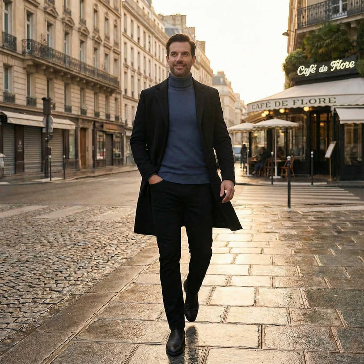 Men's Wool Trench Coat – Mid Length with Lapel Collar