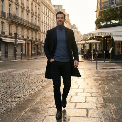Men's Wool Trench Coat – Mid Length with Lapel Collar