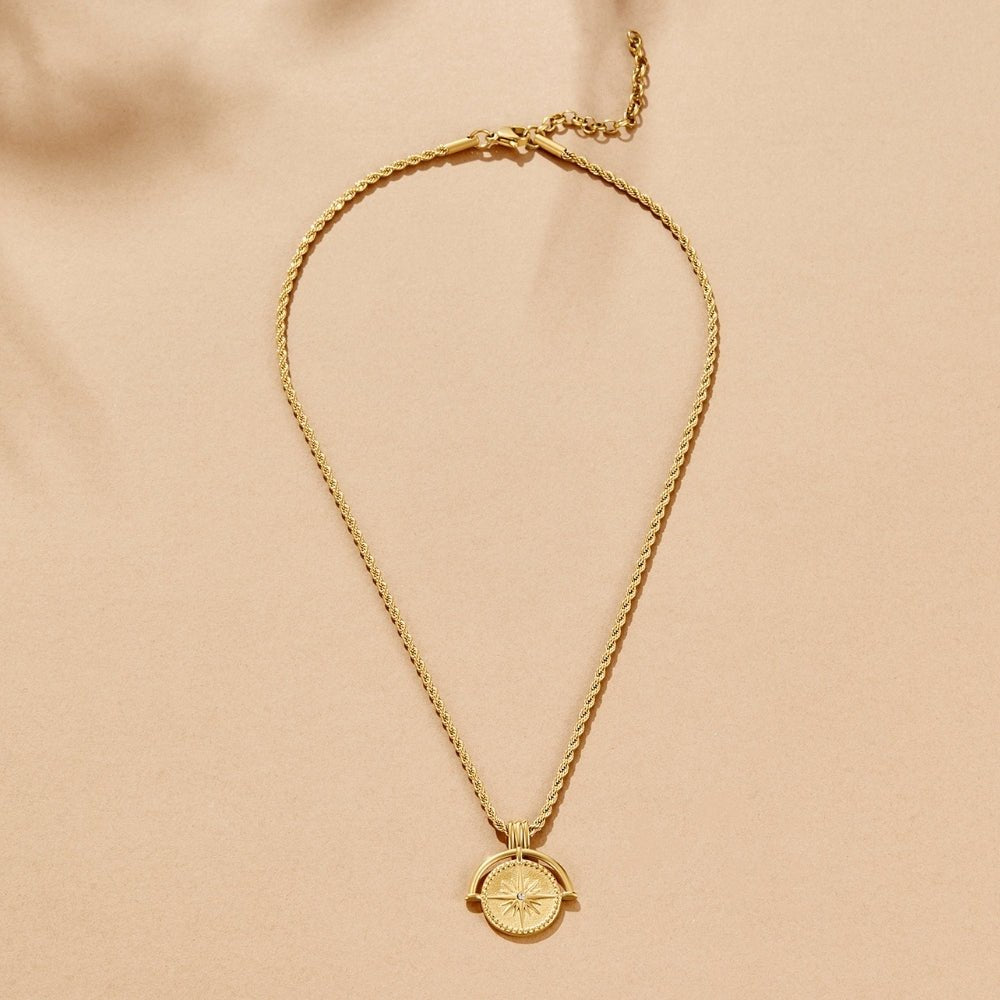 Etched Star Coin Gold-Tone Necklace