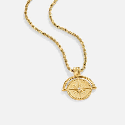 Etched Star Coin Gold-Tone Necklace