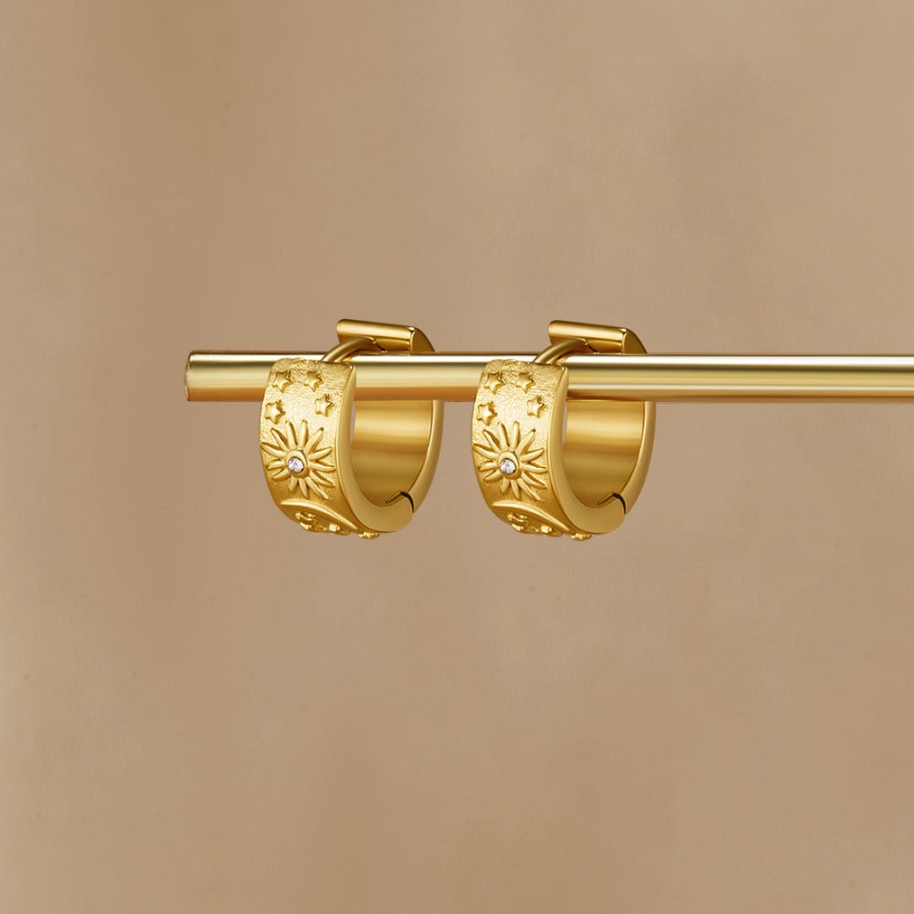 Night-Sky Celestial Hoop Earrings in Gold-Tone