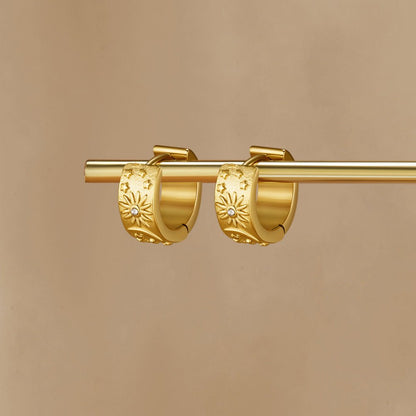 Night-Sky Celestial Hoop Earrings in Gold-Tone