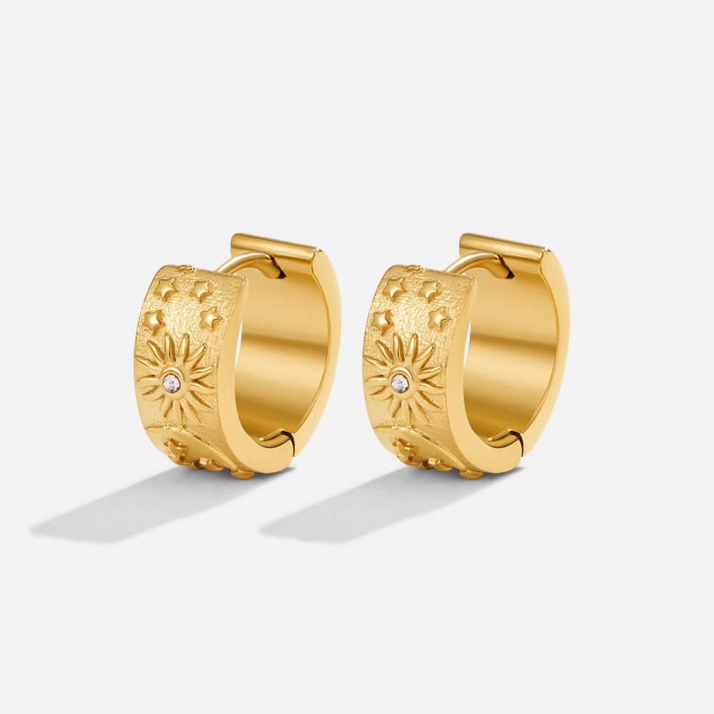 Night-Sky Celestial Hoop Earrings in Gold-Tone