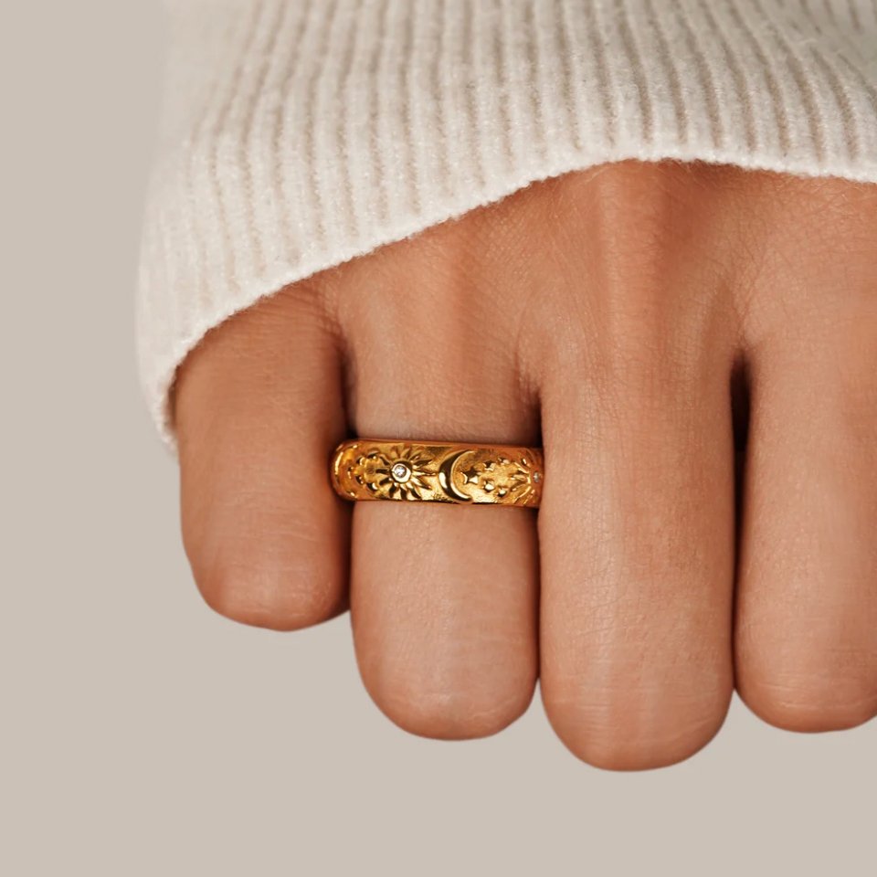 Little Star and Moon Gold-Tone Band Ring