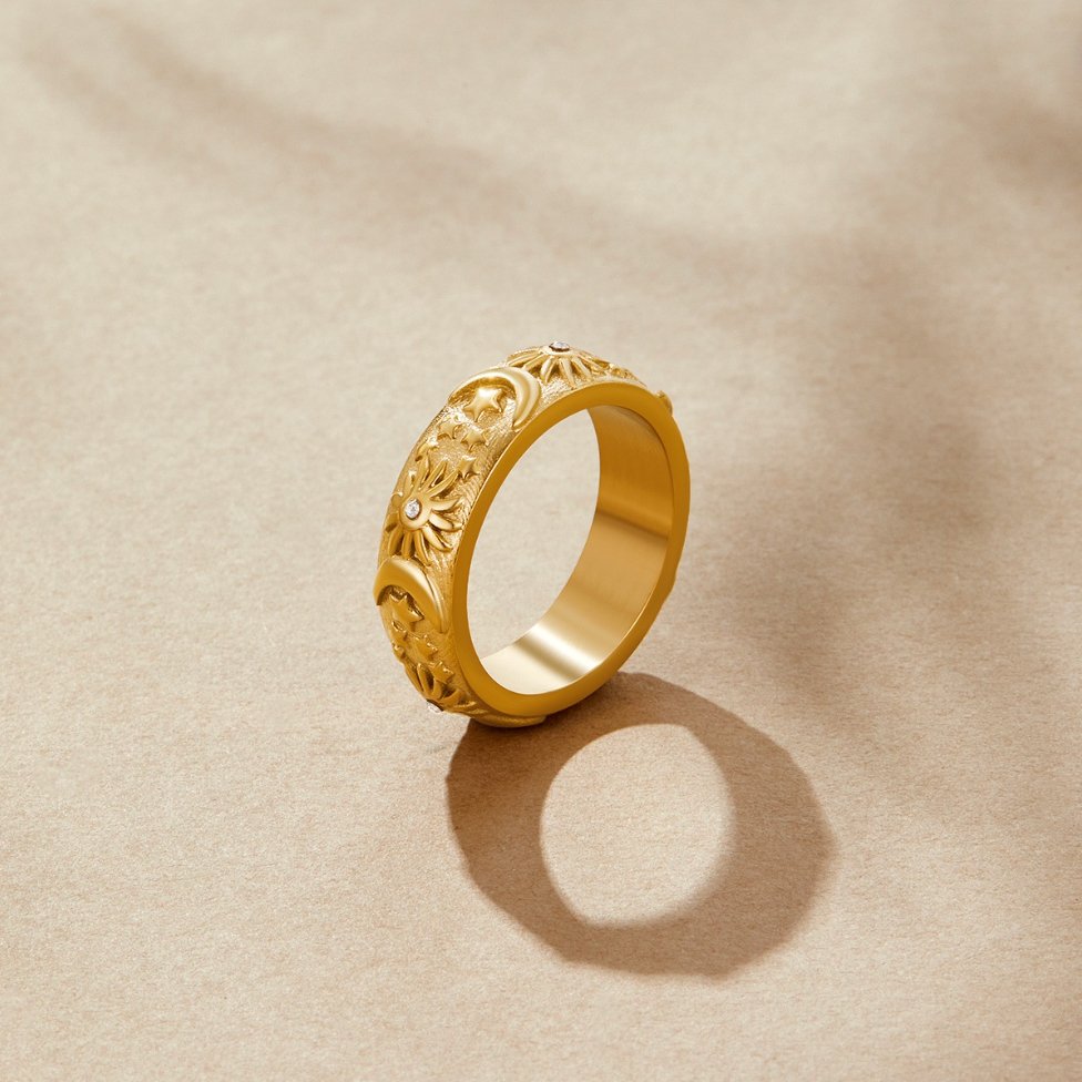 Little Star and Moon Gold-Tone Band Ring