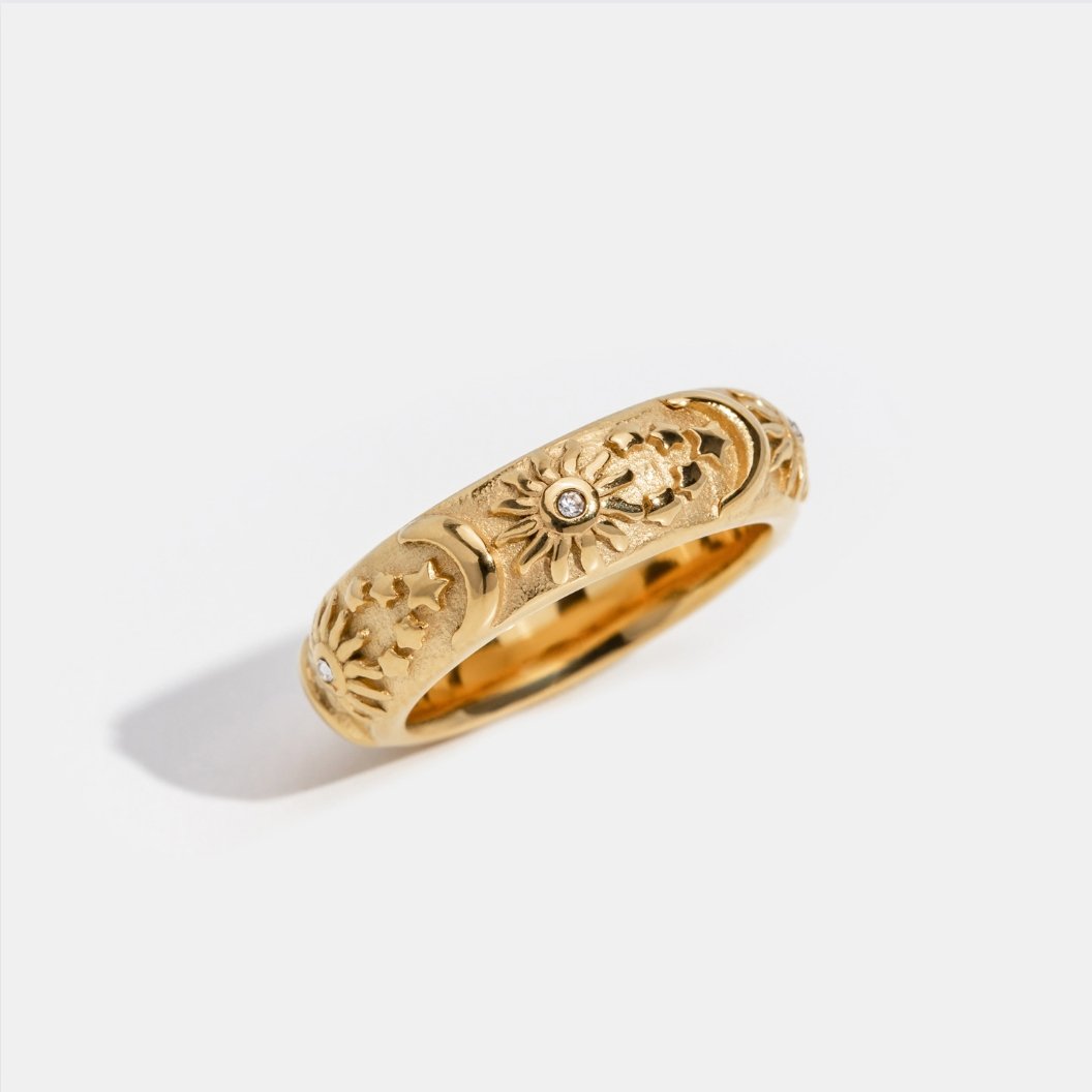 Little Star and Moon Gold-Tone Band Ring