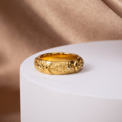 Little Star and Moon Gold-Tone Band Ring