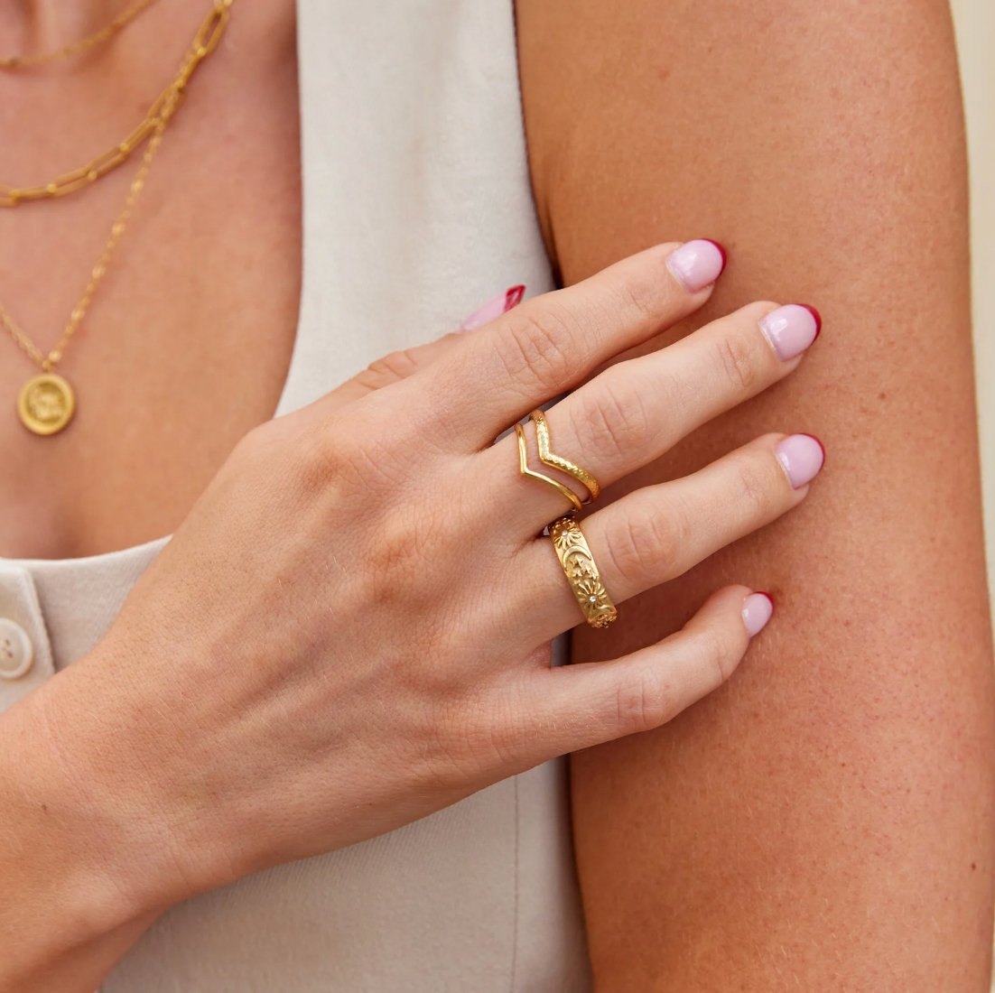 Little Star and Moon Gold-Tone Band Ring