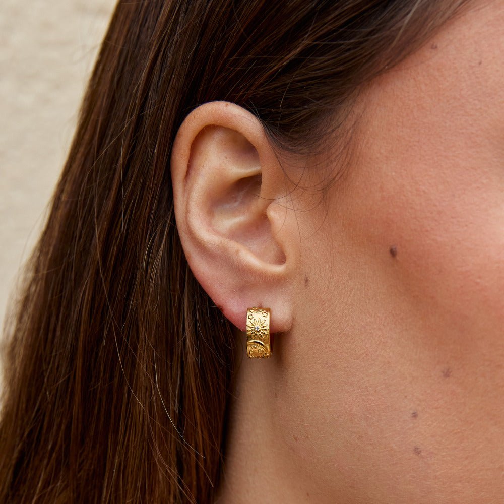 Night-Sky Celestial Hoop Earrings in Gold-Tone