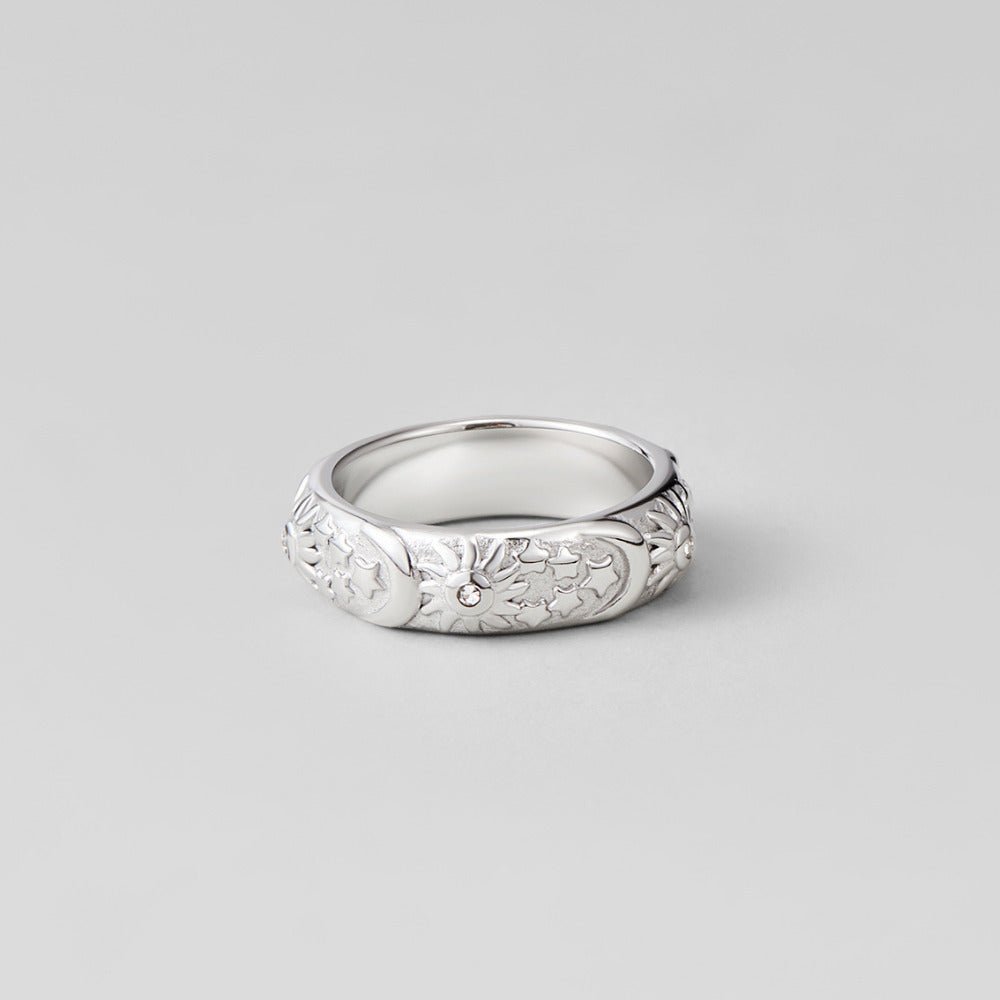 Little Star and Moon Silver-Tone Band Ring