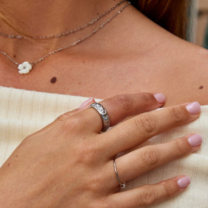 Little Star and Moon Silver-Tone Band Ring