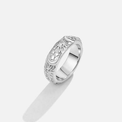 Little Star and Moon Silver-Tone Band Ring