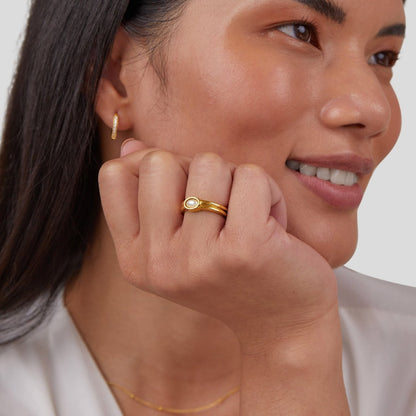 Rounded Pearl Bead on a Gold-Tone Band Ring