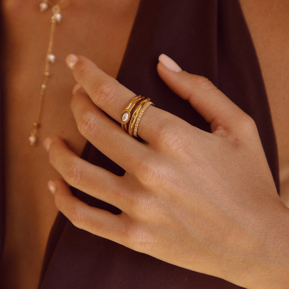 Rounded Pearl Bead on a Gold-Tone Band Ring