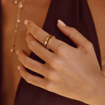 Rounded Pearl Bead on a Gold-Tone Band Ring