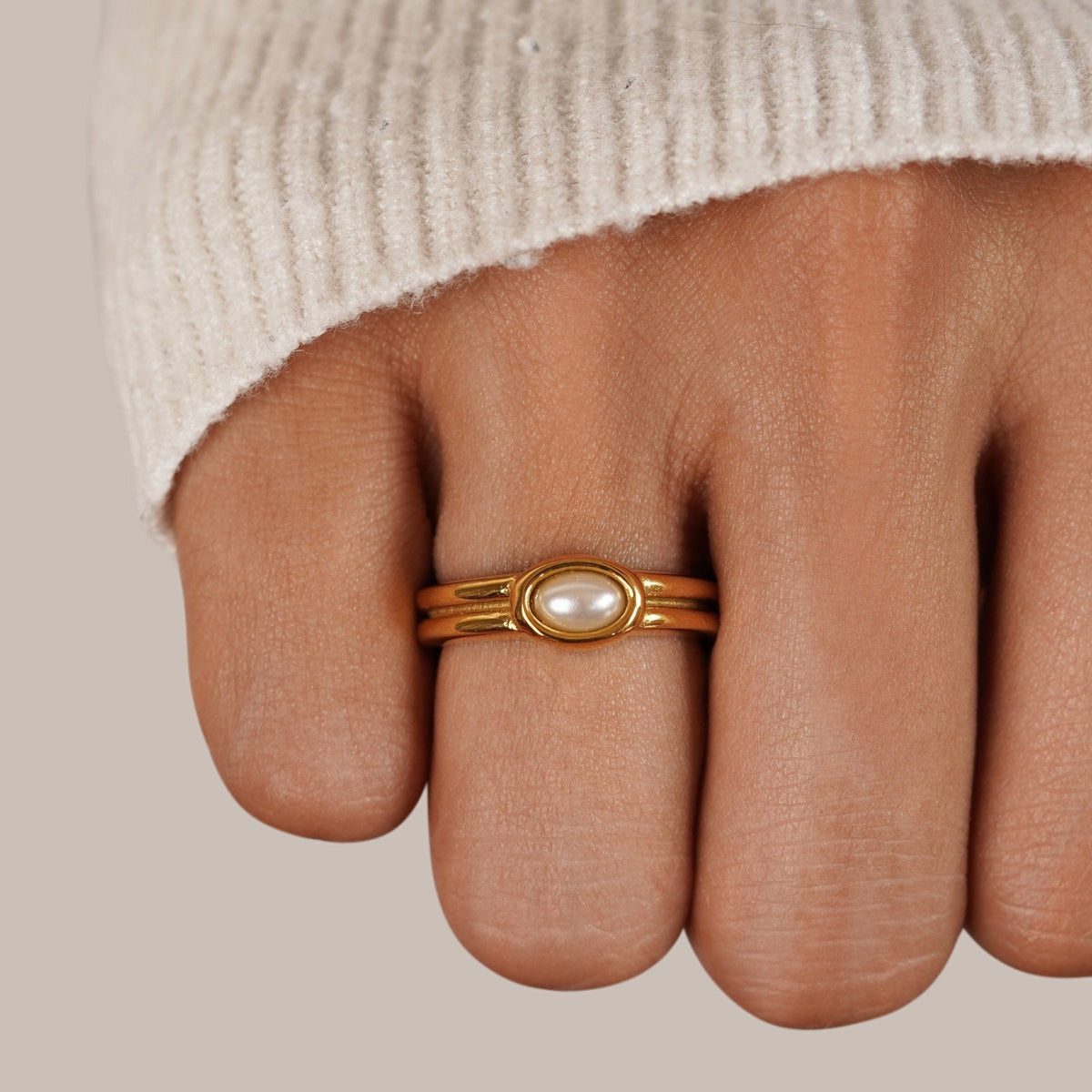 Rounded Pearl Bead on a Gold-Tone Band Ring