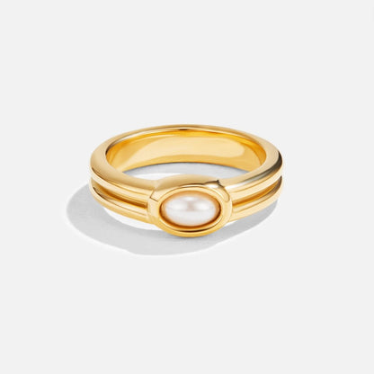 Rounded Pearl Bead on a Gold-Tone Band Ring
