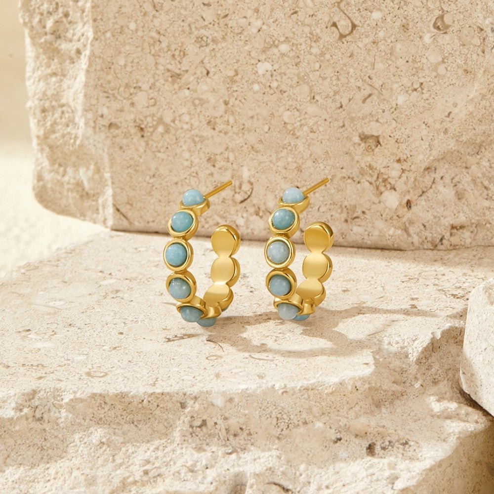 Pale Amazonite-Effect Stone Hoop Earrings