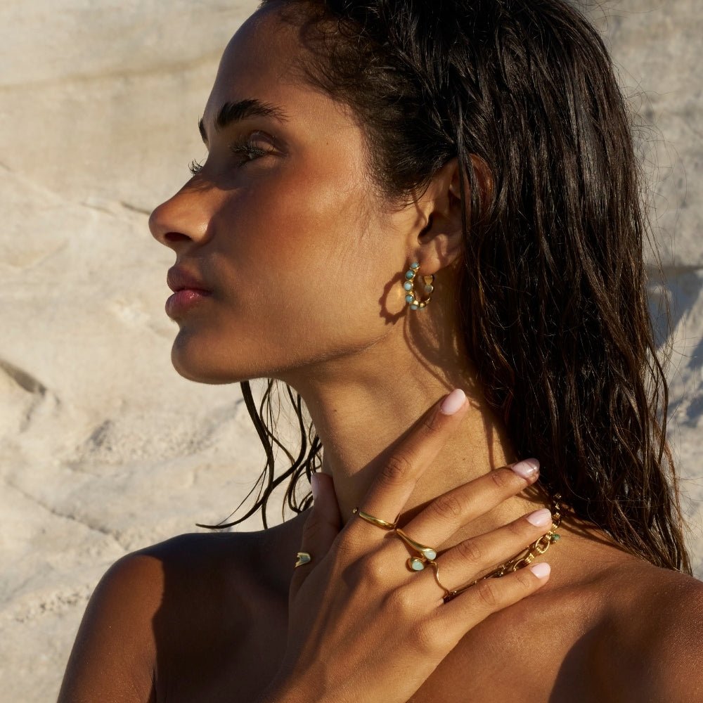 Pale Amazonite-Effect Stone Hoop Earrings