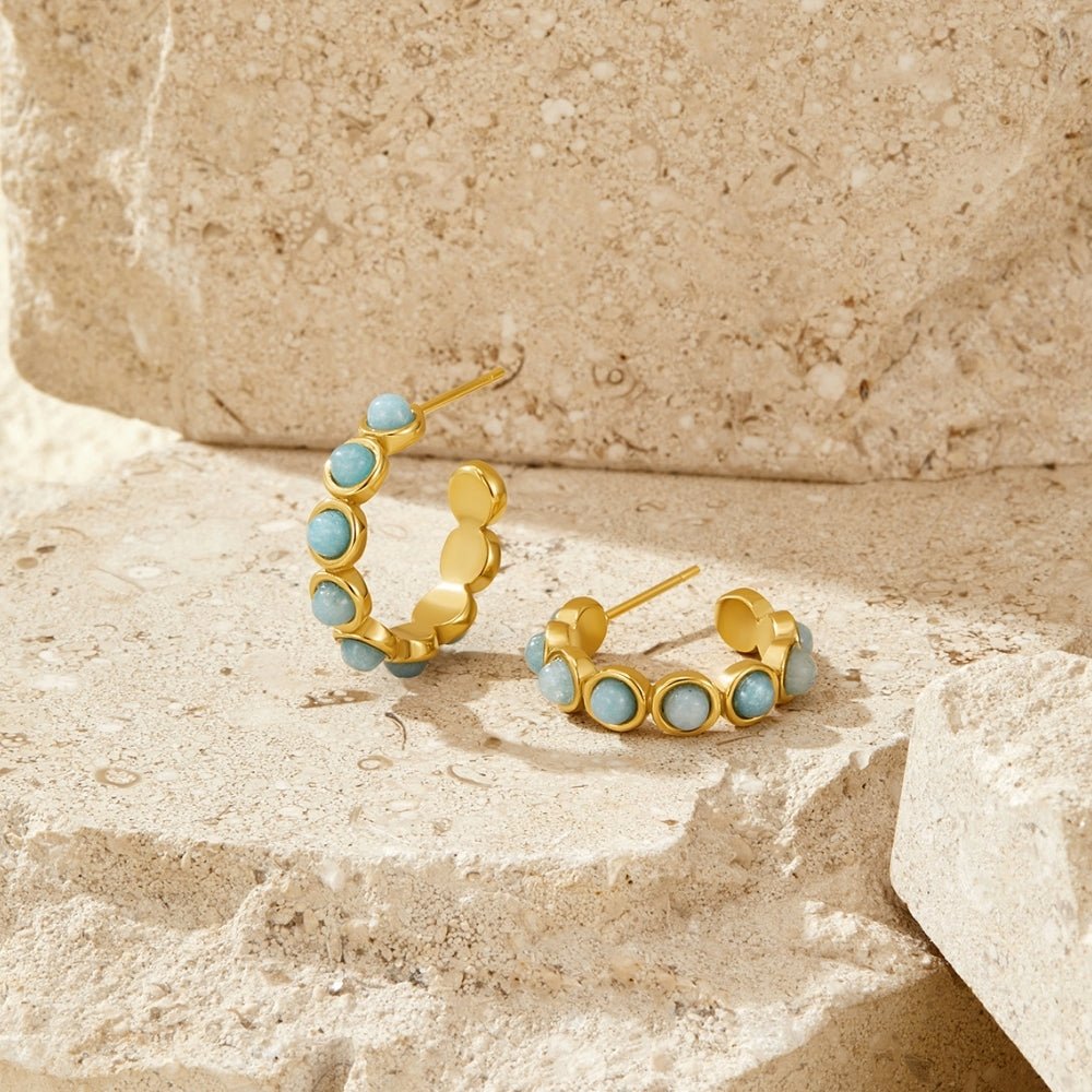 Pale Amazonite-Effect Stone Hoop Earrings