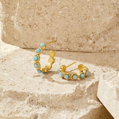 Pale Amazonite-Effect Stone Hoop Earrings