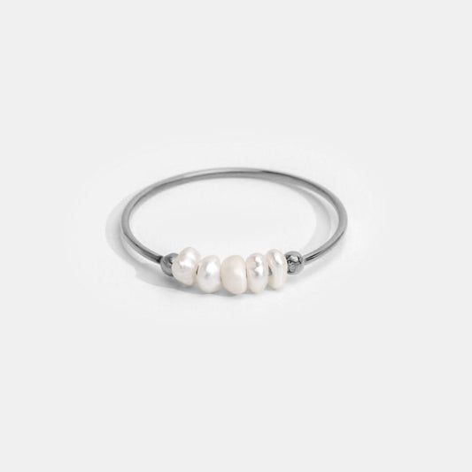 Freshwater Pearl on a Slim Silver-Tone Ring