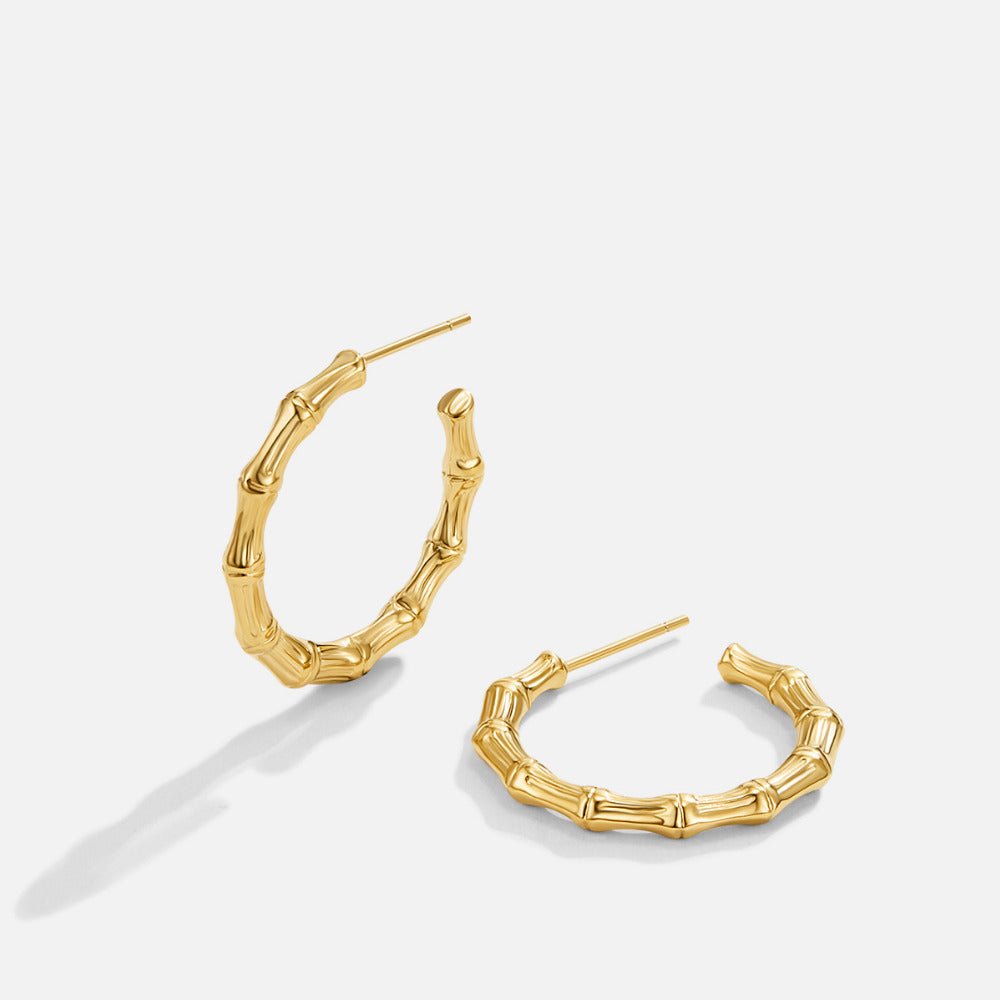 Ridged Bamboo Style Everyday Hoop Earrings