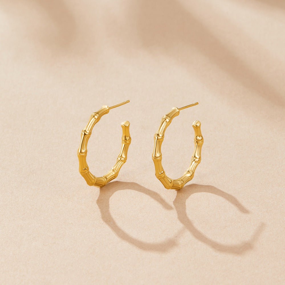 Ridged Bamboo Style Everyday Hoop Earrings