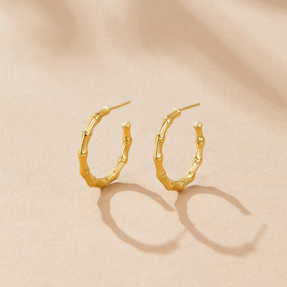 Ridged Bamboo Style Everyday Hoop Earrings