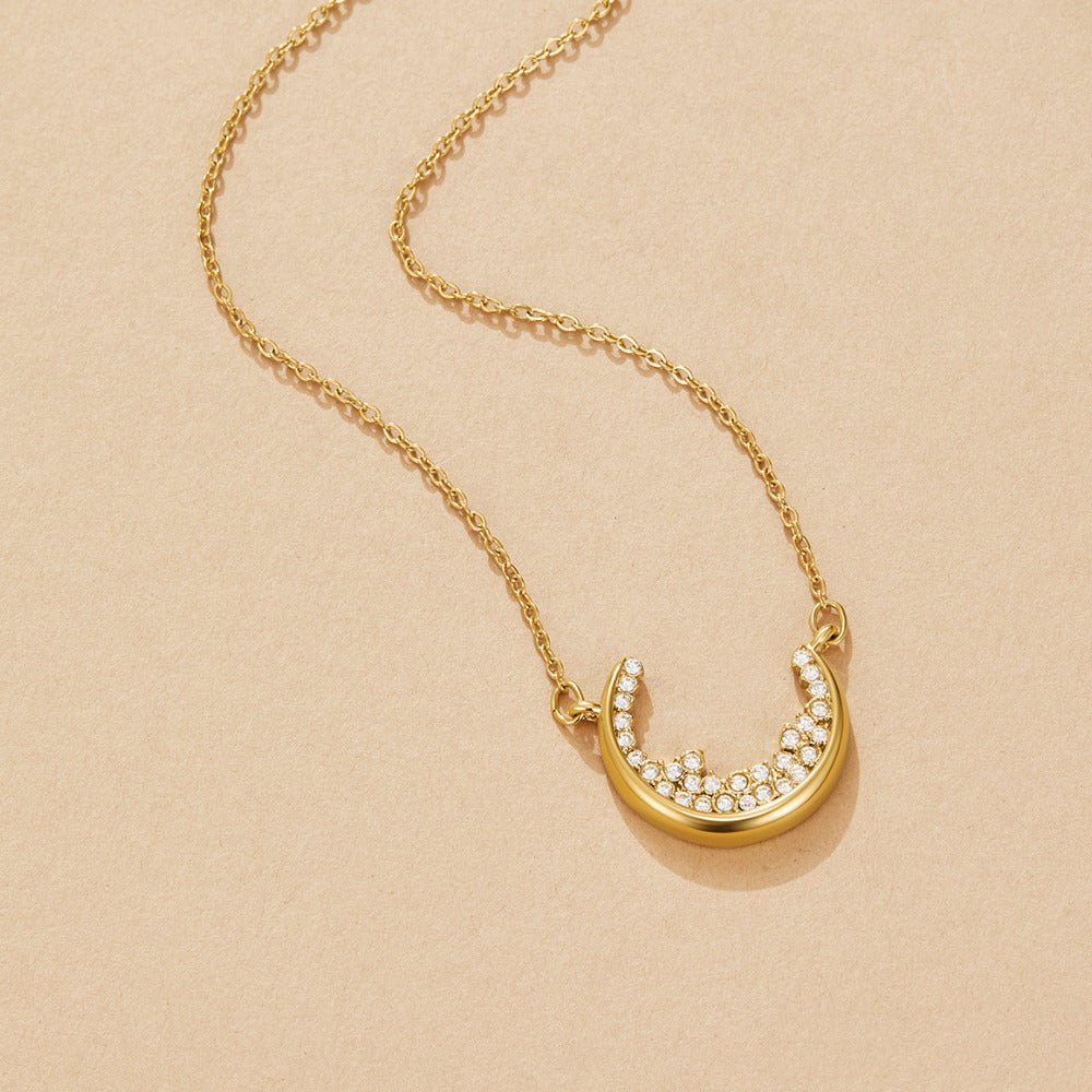 Slim Crescent Moon Charm Fine Chain Necklace
