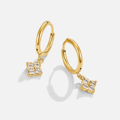 Four Leaf Clover Drop Earrings Set with Crystal