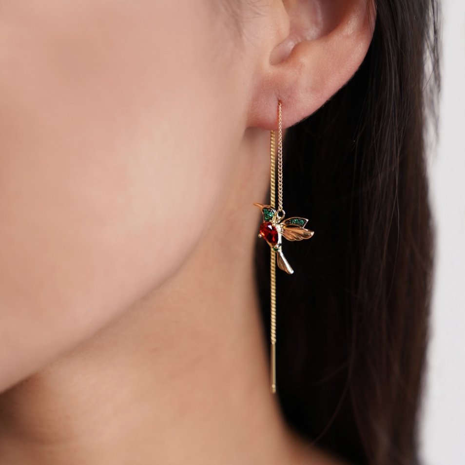 Hummingbird Tassel Earrings Set with Crystal