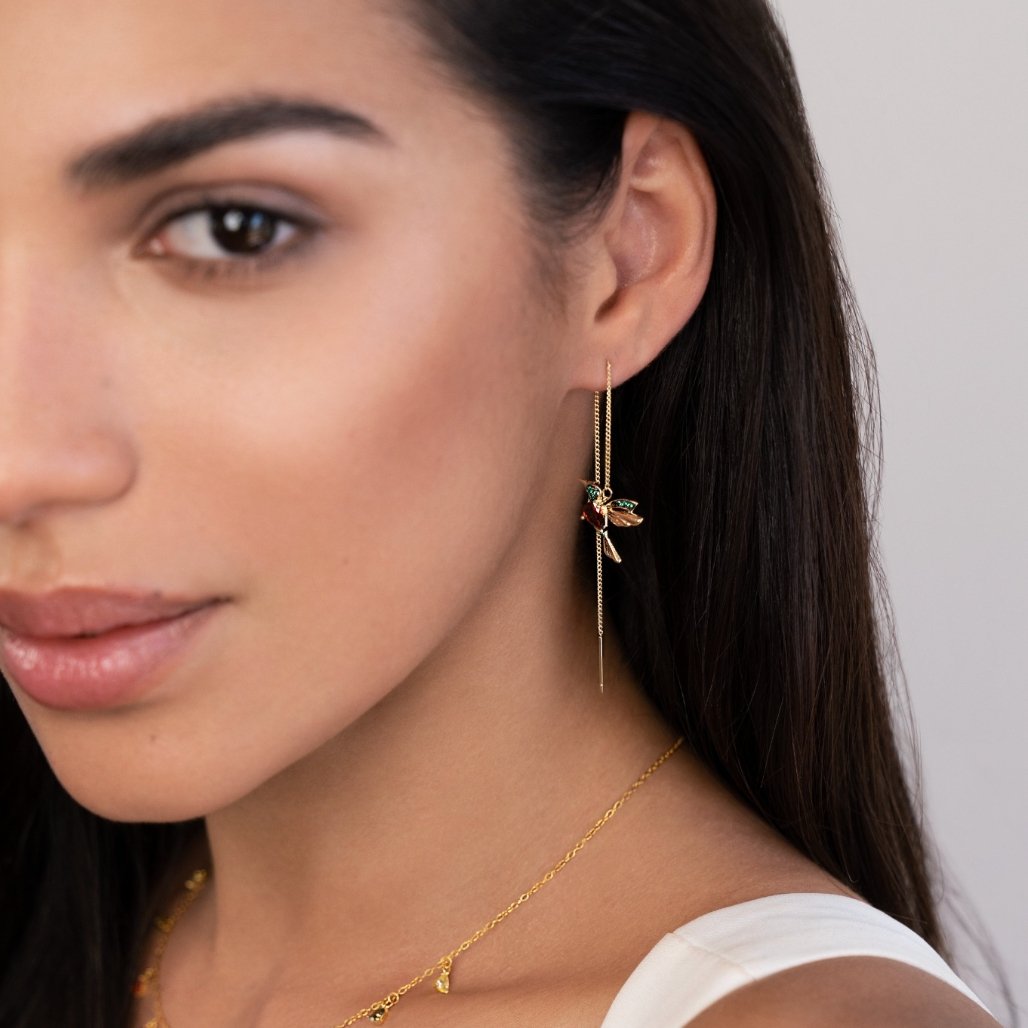 Hummingbird Tassel Earrings Set with Crystal