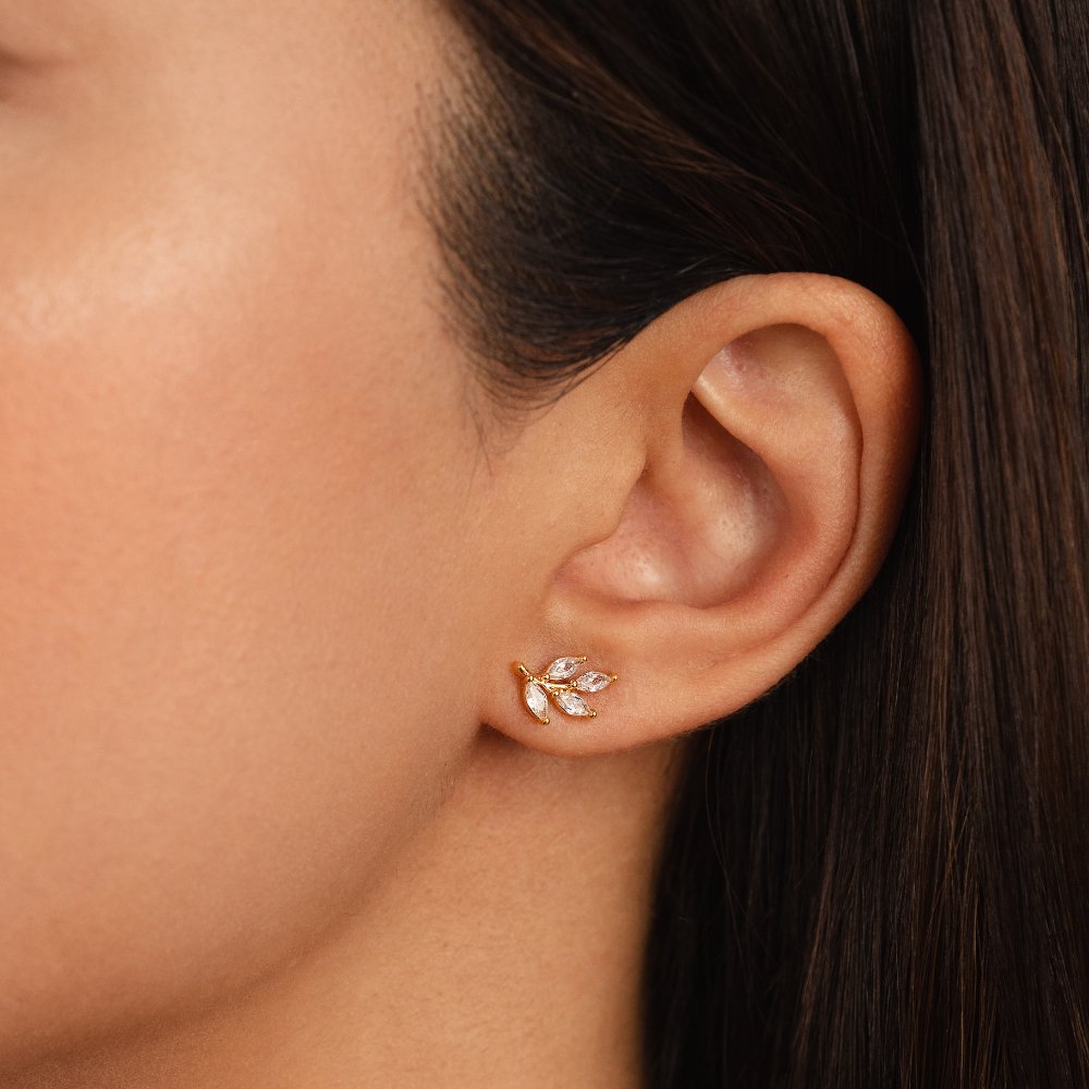 Delicate Crystal Leaf Stud Earrings for Daily Wear